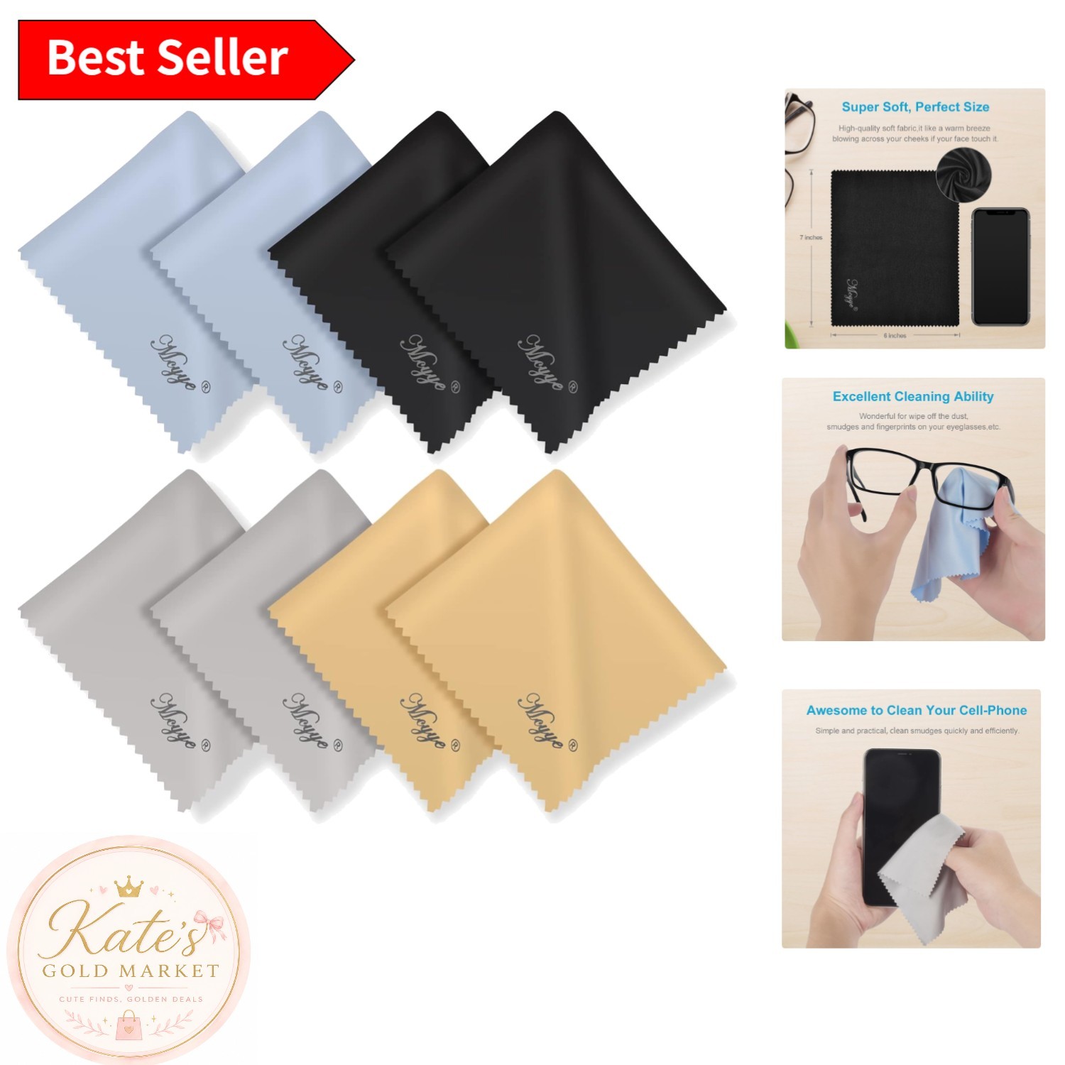 Multi-Purpose Eyeglass & Screen Cleaning Cloths - 8 PCS, 6x7 in, Assorted Colors