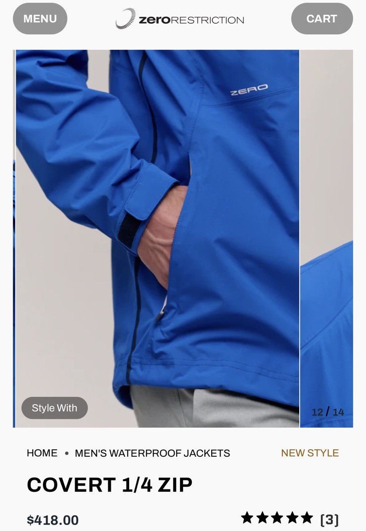 NEW Zero Restriction Men’s Large Covert 1/4 Zip Waterproof Jacket