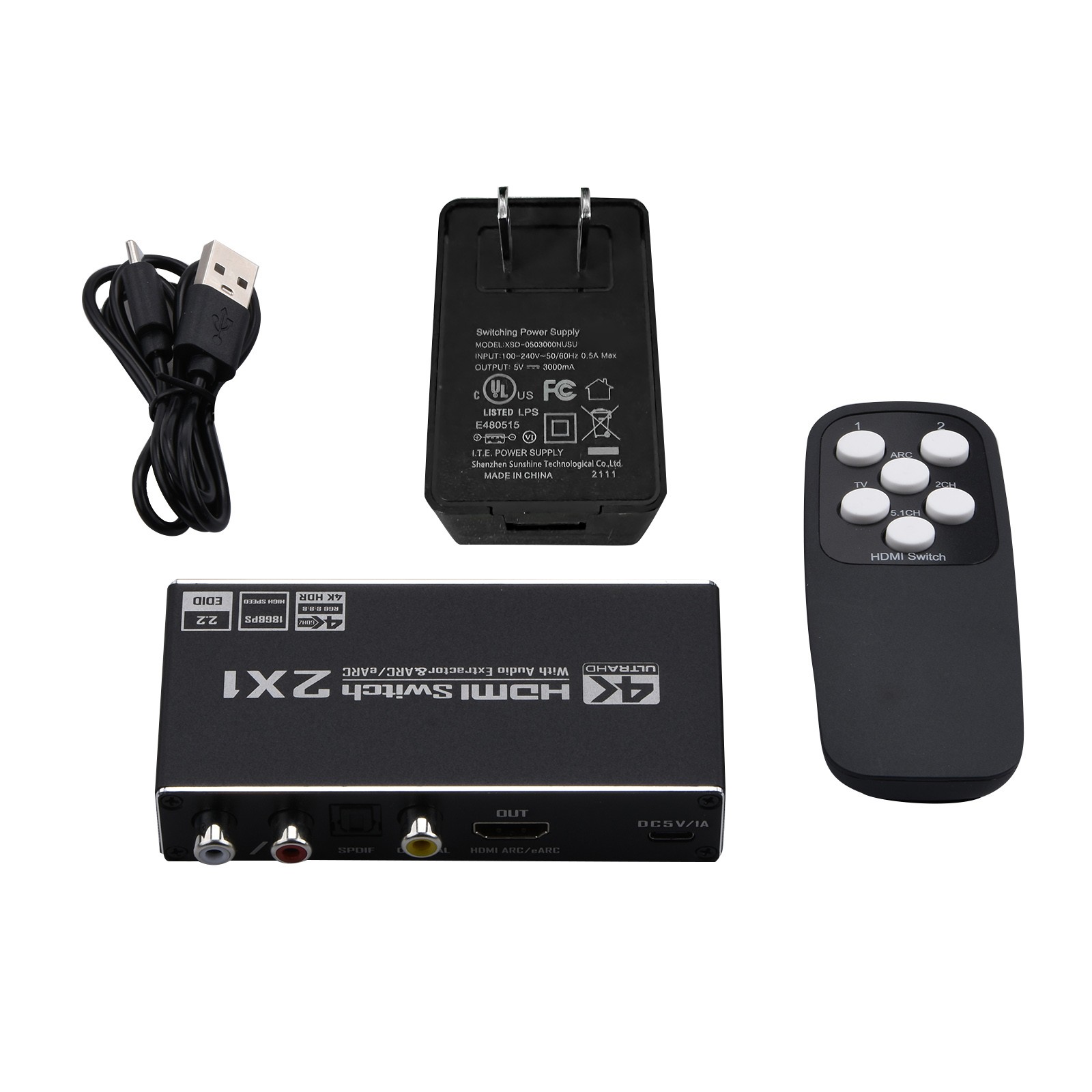 HDMI Audio Extractor Splitter 4K 2 In 1 Out HDMI ARC Audio Switcher Selector