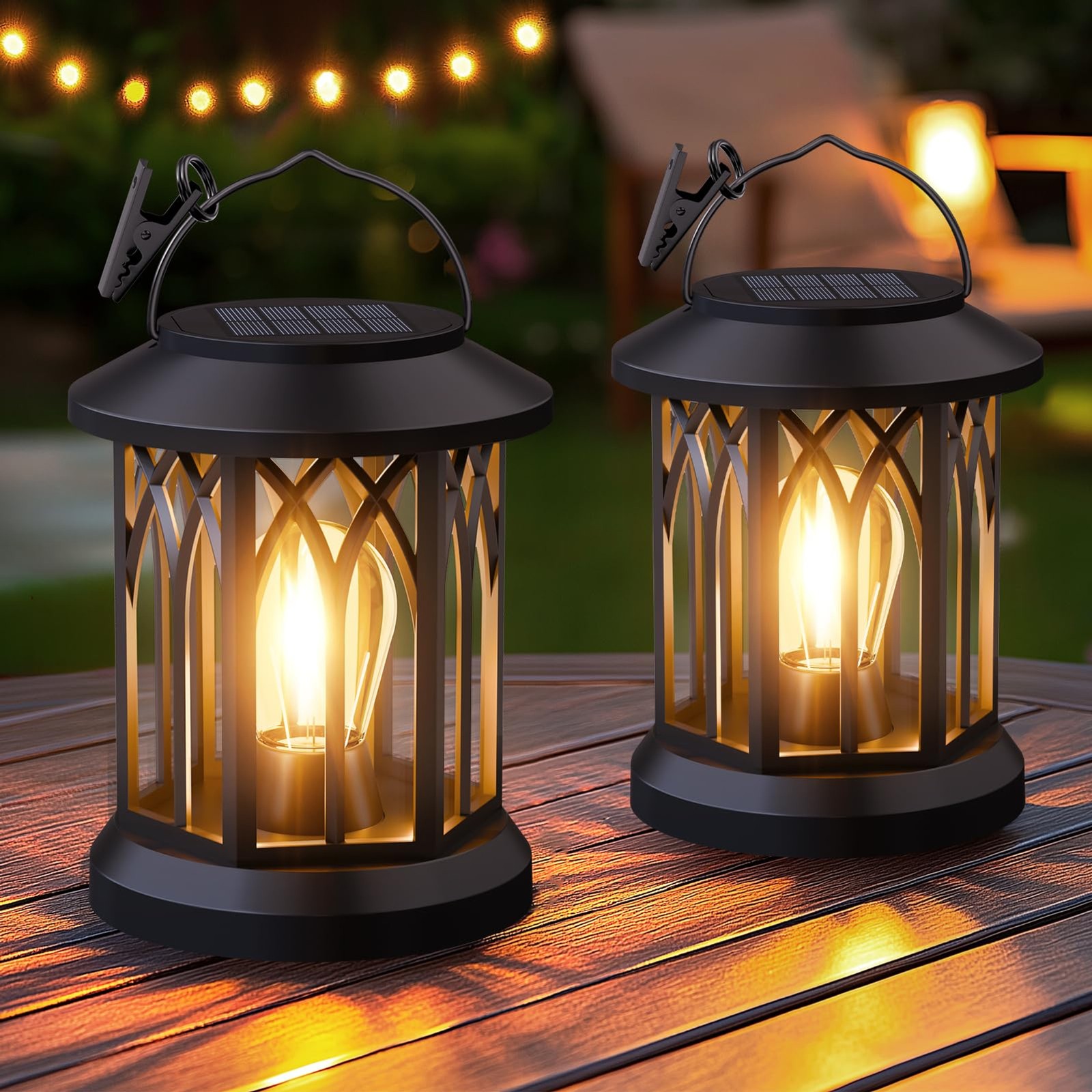 2 Pack Solar Lanterns Outdoor Waterproof Decorative Patio Garden Hanging Clip
