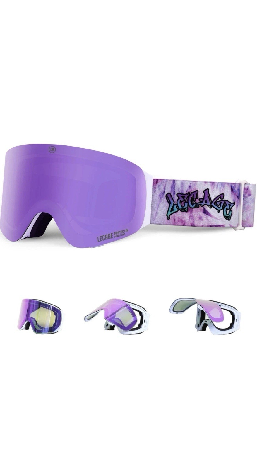 LECAGE Frameless Flip-Up Ski Goggles Anti-Fog UV400 Snowboarding for Men & Women