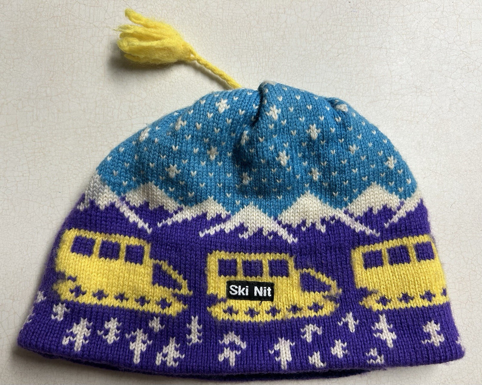 Ski Nit Beanie With Pom Wool Blend Hand Crafted In Calgary Canada 90’s Ski Board