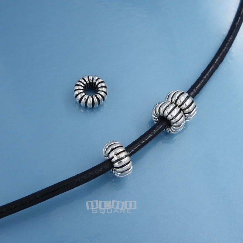 4 Oxidized Solid Sterling Silver Ribbed Wheel Rondelle Bead Spacers 6mm #33867