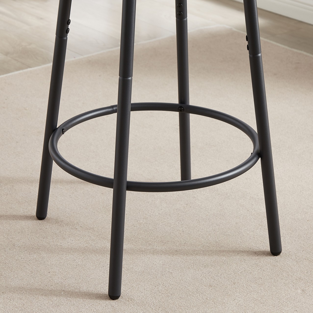 Rustic Brown Upholstered Round Bar Stools - With Shelf