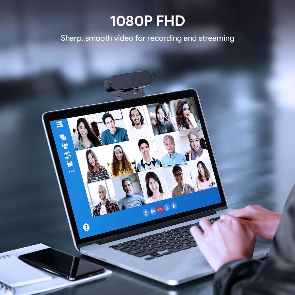 Full HD Plug & Play 1080P Autofocus Webcam Web Camera w/ Microphones for PC Mac