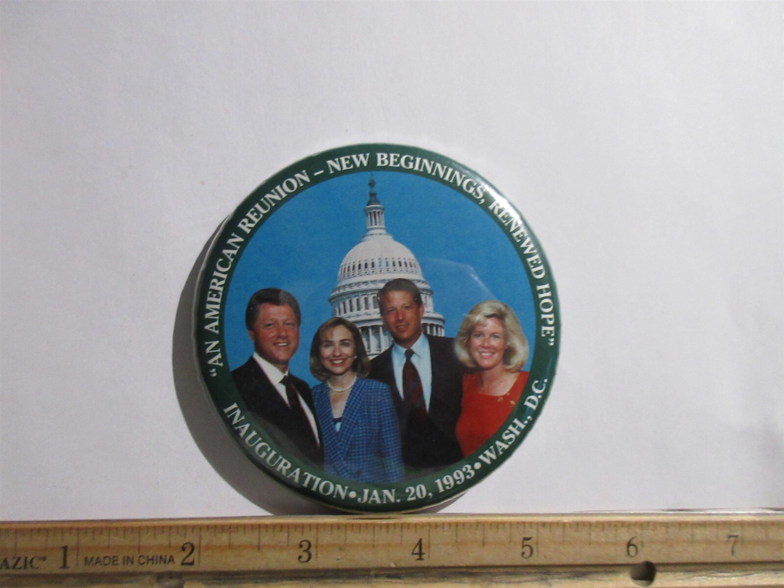 Bill Hillary Clinton Gore Inauguration Campaign button pin 1993 3.5"