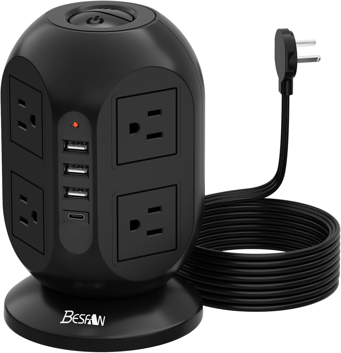 Surge Protector Power Strip Tower with 8 AC Outlets 4 USB Ports (1 USB C), 10 Ft