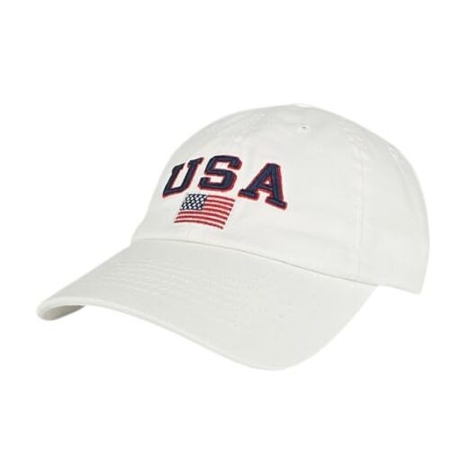 American Flag Baseball Cap 100% Cotton Adjustable One Size White With Usa Flag