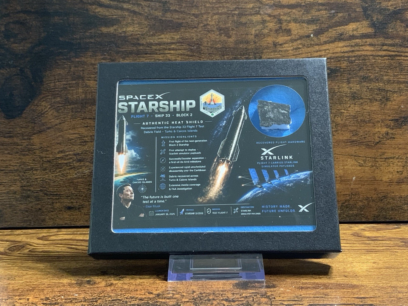 Elon Musk Space X Starship Flight 7 Heat Shield Tile Flown Debris Display COA