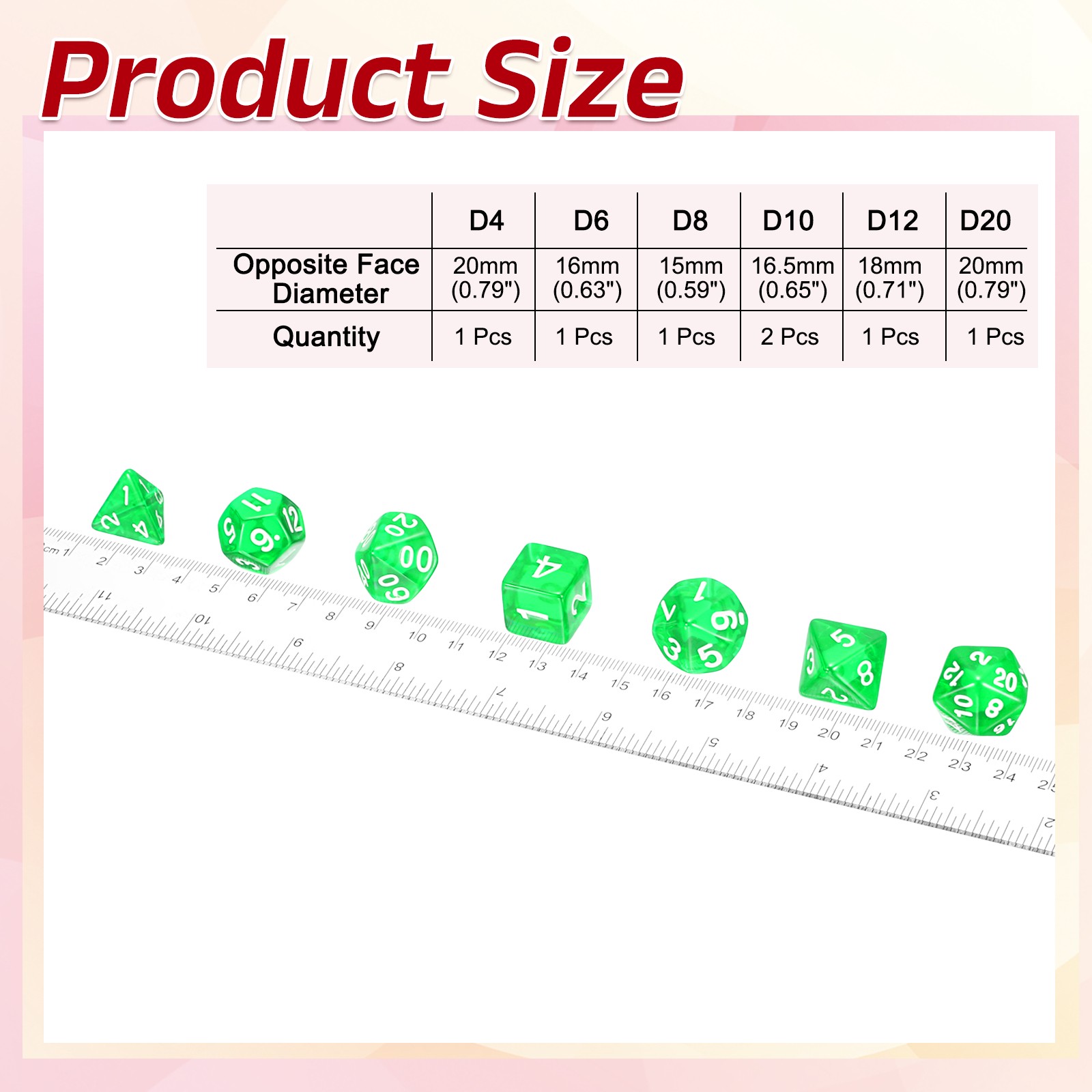 7Pcs Polyhedral Dice for Role Playing Games Transparent Green