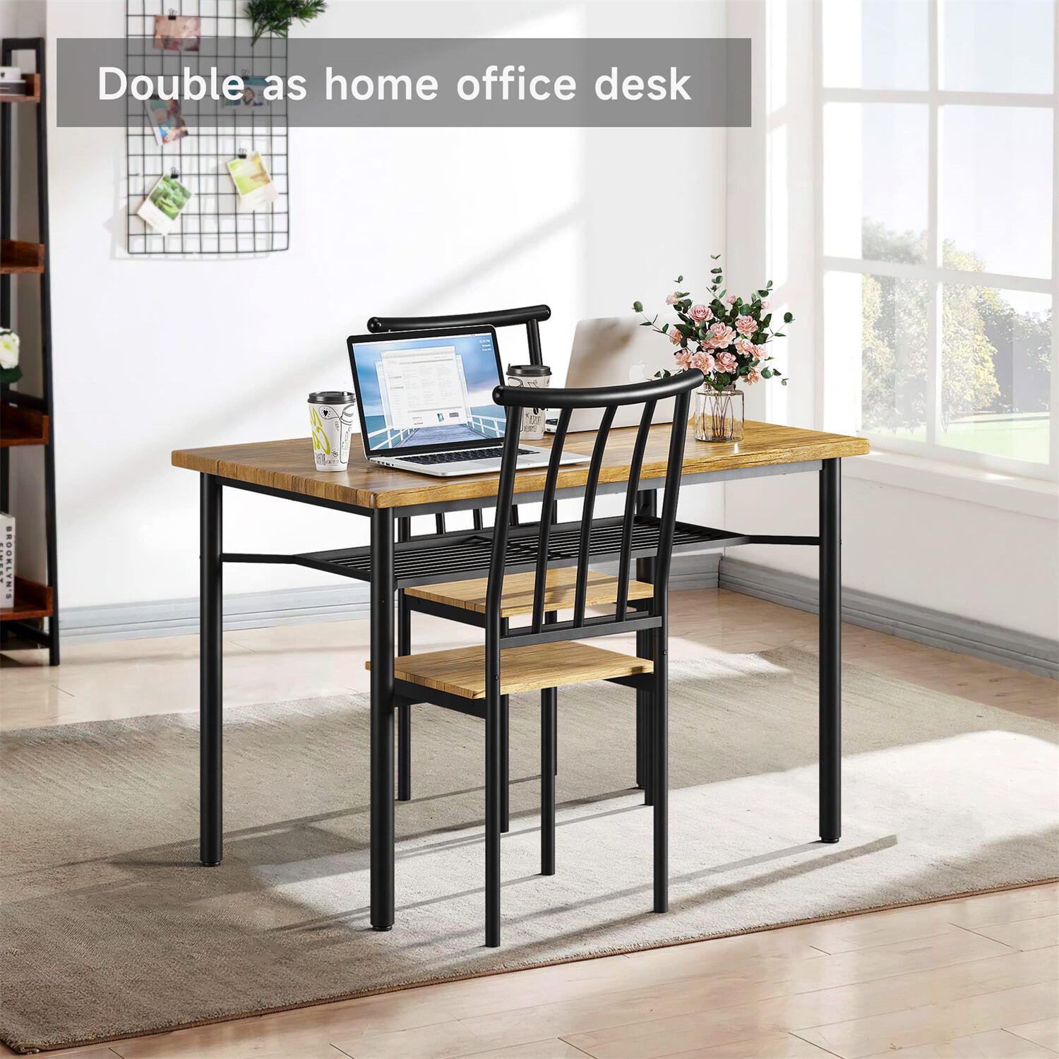 5 Piece Dining Table Set for 4 Kitchen Table and Chairs with Storage Rack Wood