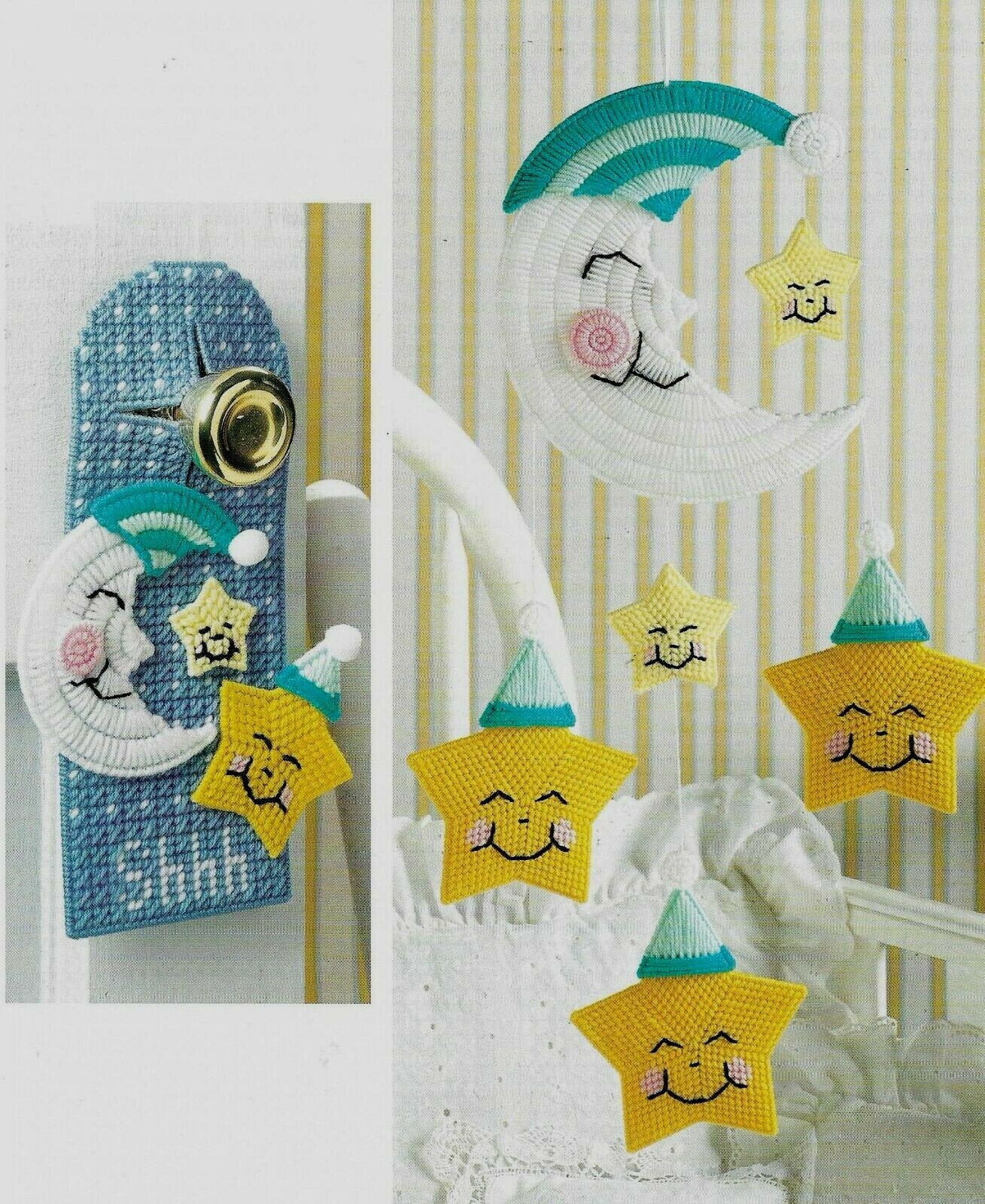 CELESTIAL MOBILE & DOOR SIGN BABY NURSERY PLASTIC CANVAS PATTERN INSTRUCTIONS