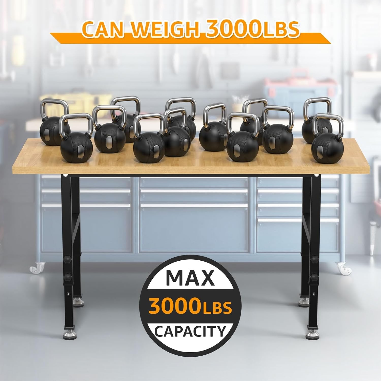 60" Adjustable Workbench,Heavy-Duty Work Table,3000 LBS Load Capacity