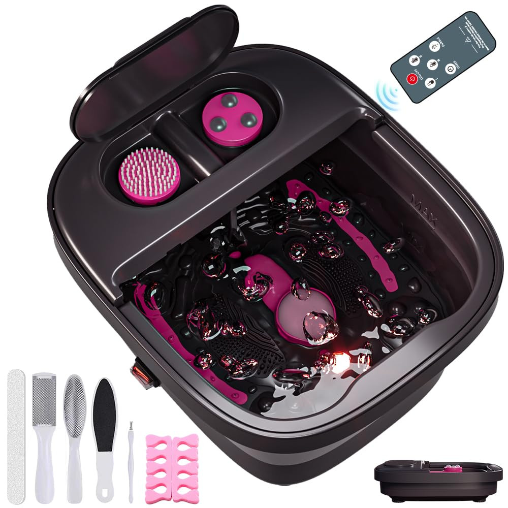 Collapsible Foot Bath, Foot Spa Bath Massager with Heat, Bubble, Remote Control,