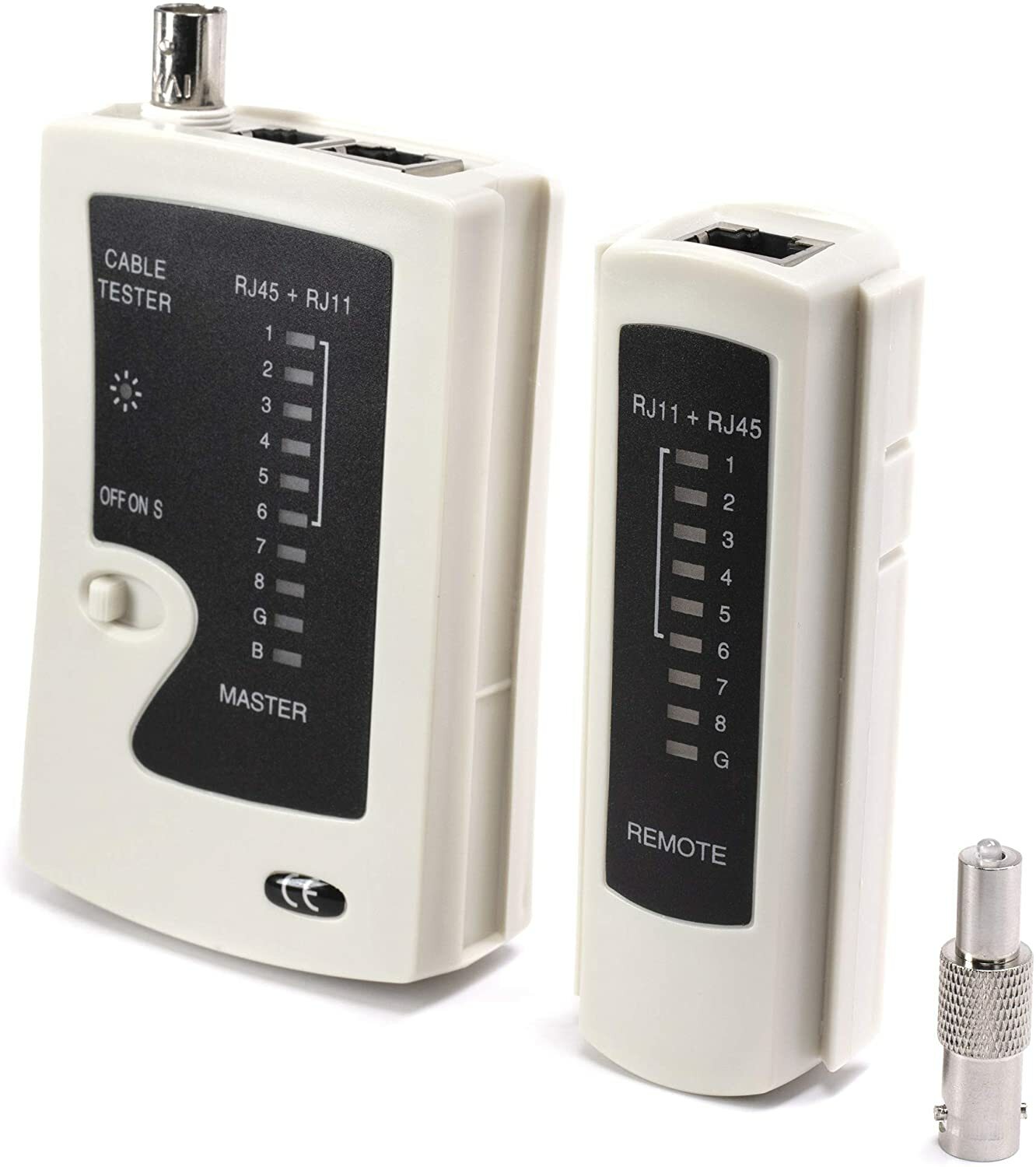 Universal Network Cable Tester Tool, BNC, RJ45, RJ11 (3-in-1) Multi-Tester White