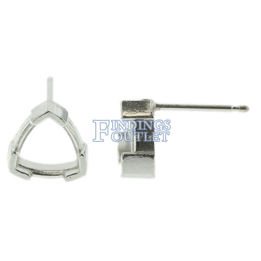14k White Gold V-End Trillion Stud Earring Mounting Setting Push Back Post USA
