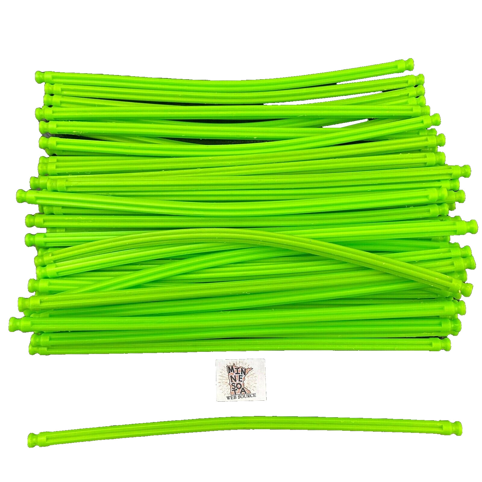 (50) K’NEX Fluorescent Green Flexible Rods 7‑1/2" (7.50") – USED OEM – Flexi