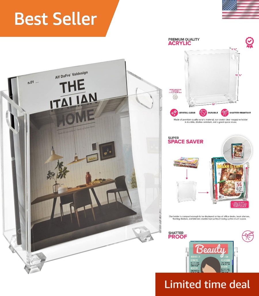 Acrylic Magazine Holder - Crystal Clear Holder - Shatterproof - Open Top - Sp...