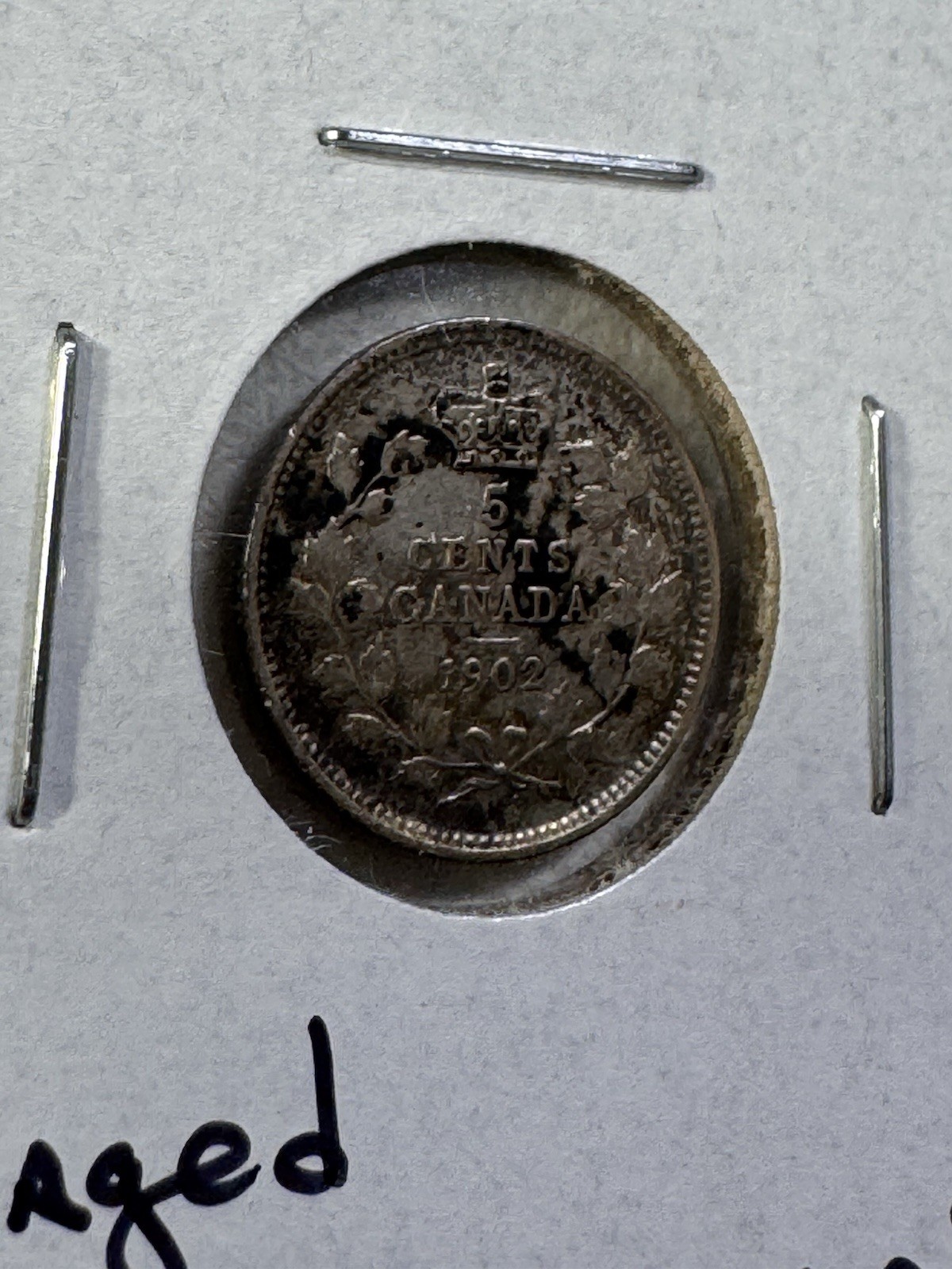 1902 Canada 5 Cents Small Silver Coin Damaged