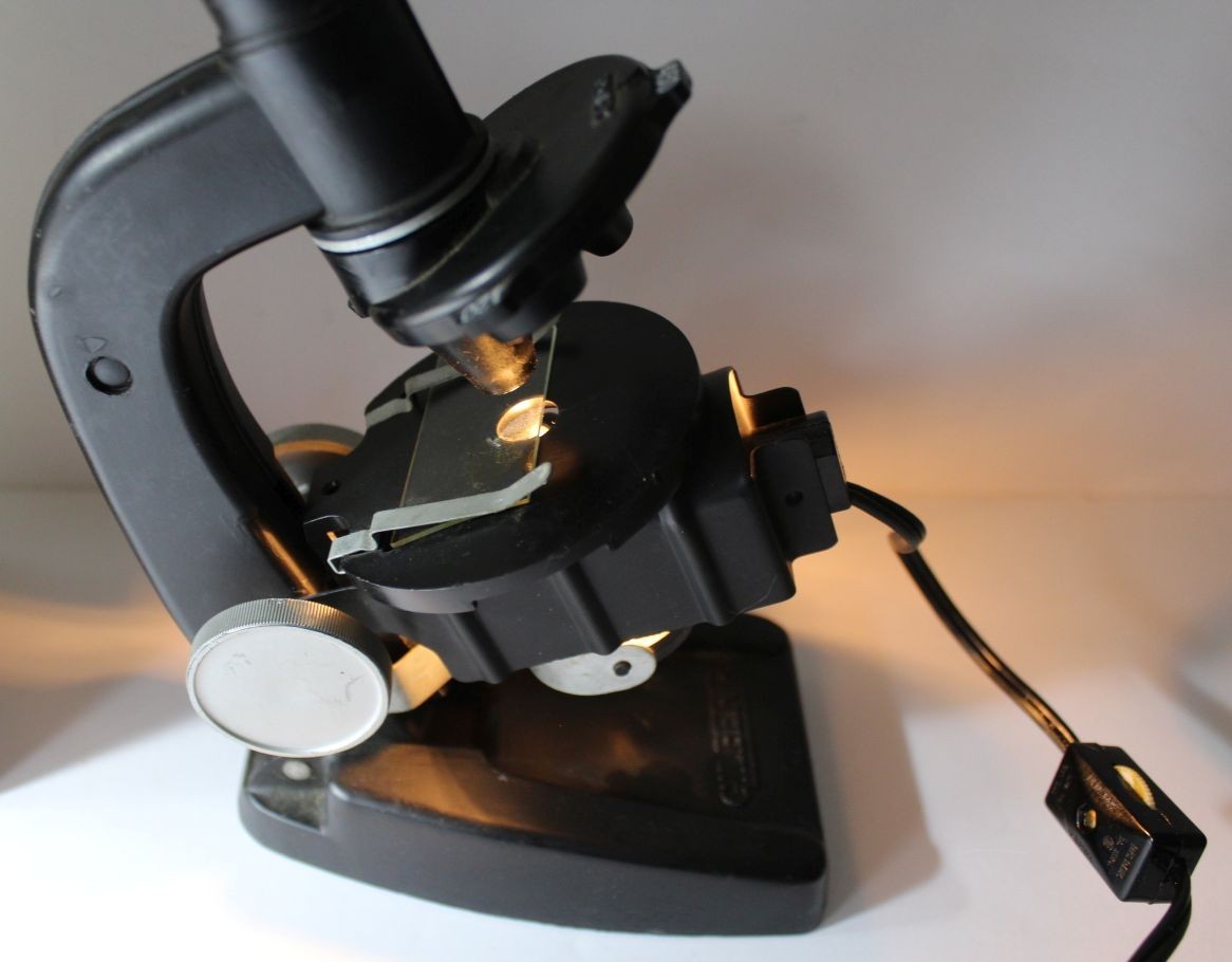 Vintage Gilbert Microscope as Shown Metal Electric Microscope & case only