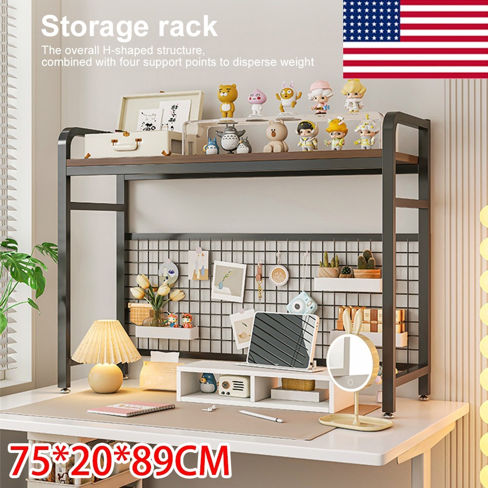 Metal Desk Shelf 35" Desk Hutch Desktop Organizer Shelf Display Rack Bookshelf