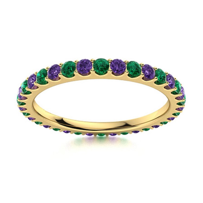2mm Amethyst London Blue Topaz Eternity Ring 925 Sterling Silver Yellow Plated