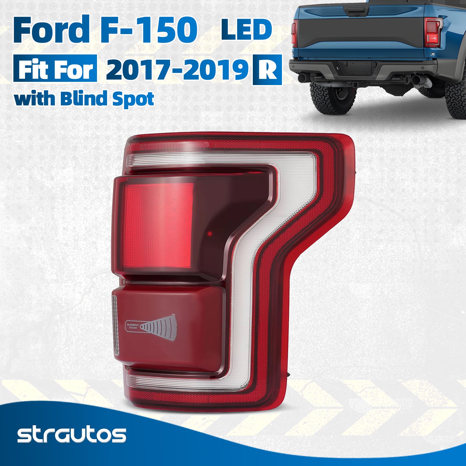 For 2017-2019 Ford F-150 Raptor LED Tail Light w/ Blind Spot Red Black Right
