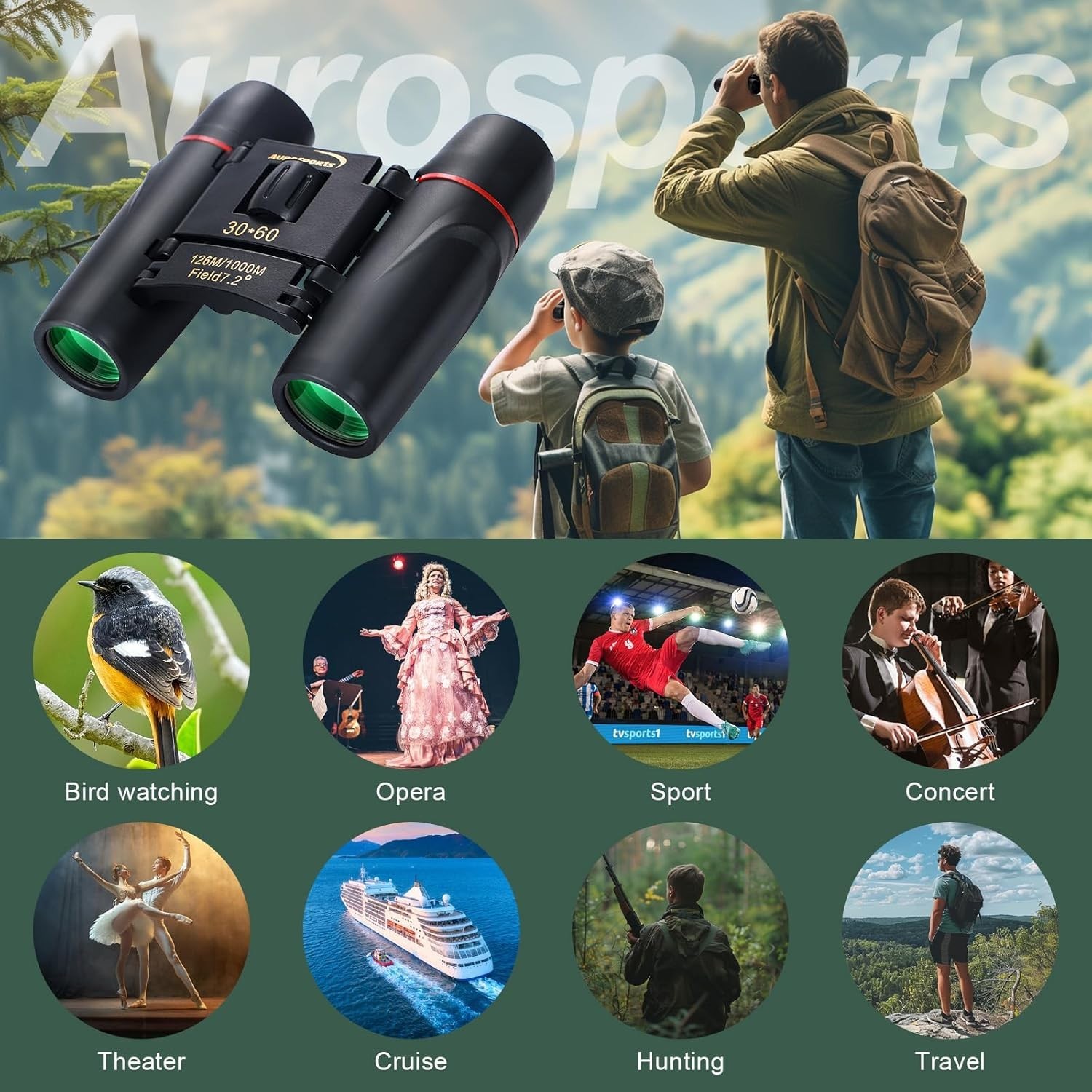 30X60 High Power Compact Binoculars - Lightweight & Waterproof for Travel
