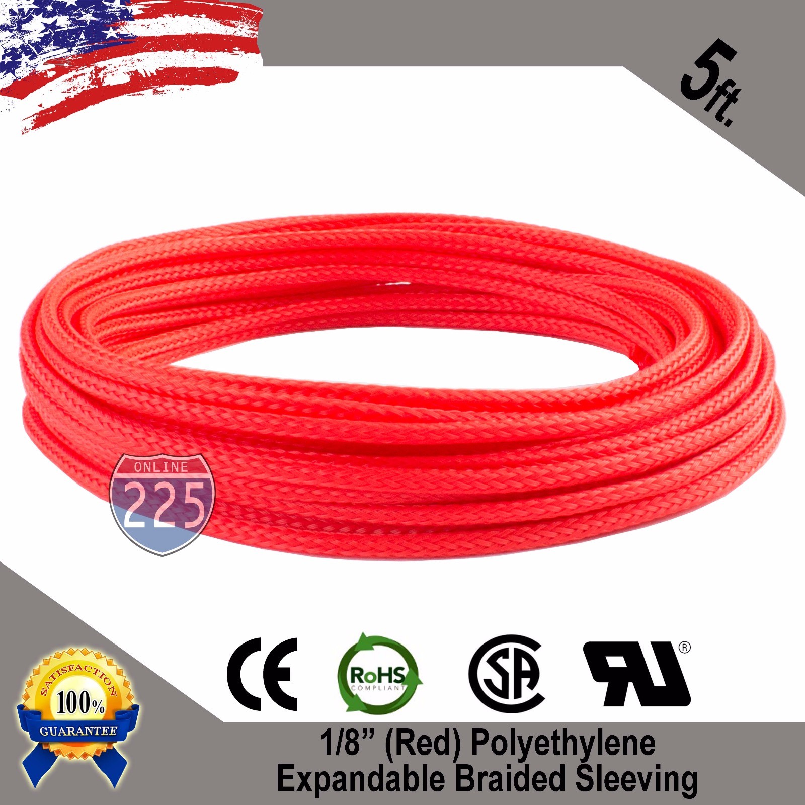 5 FT 1/8" Red Expandable Wire Cable Sleeving Sheathing Braided Loom Tubing US