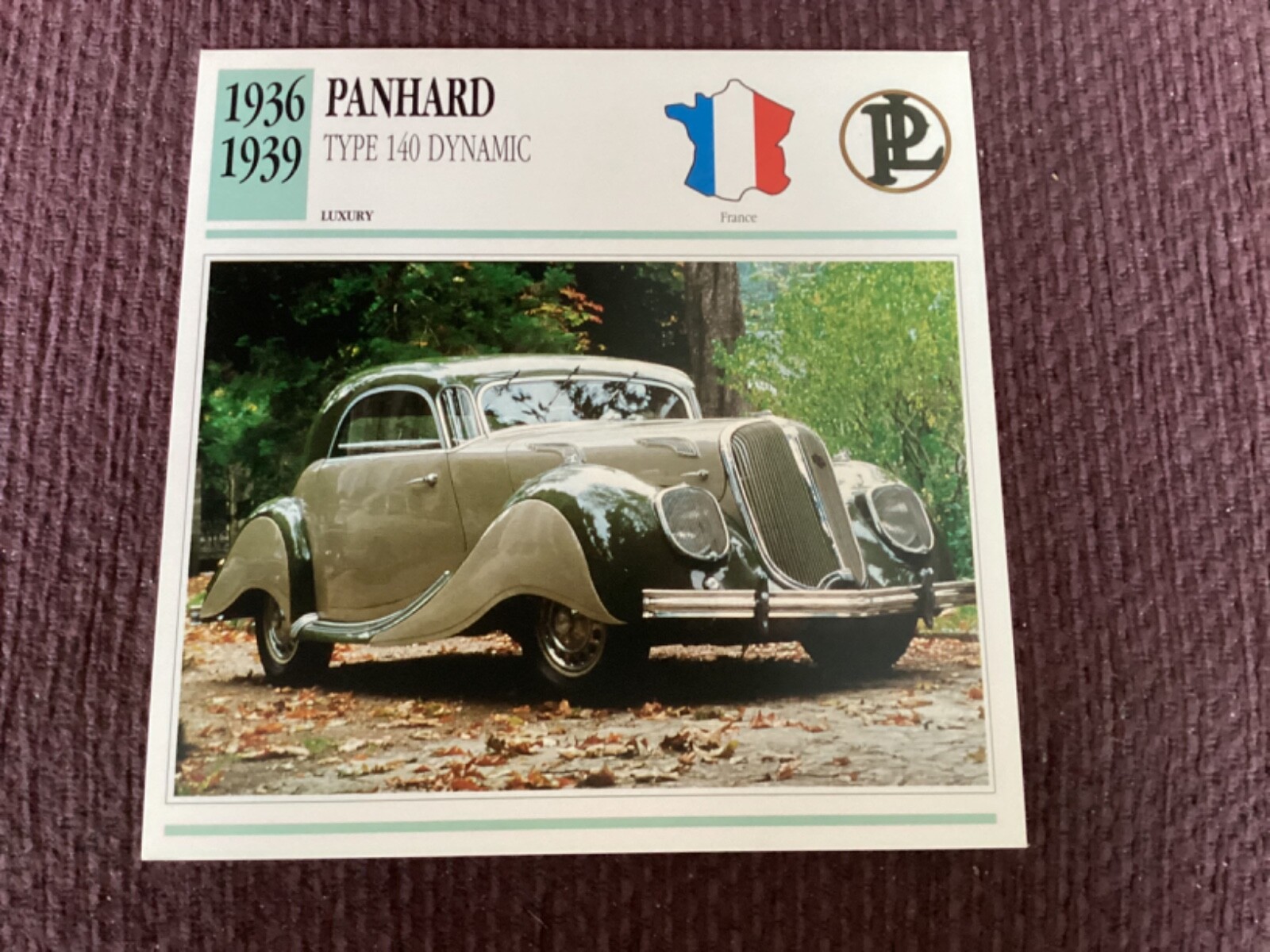 Panhard Type 140 Dynamic,  1936-39,    Luxury Car, France,  Collectors Card