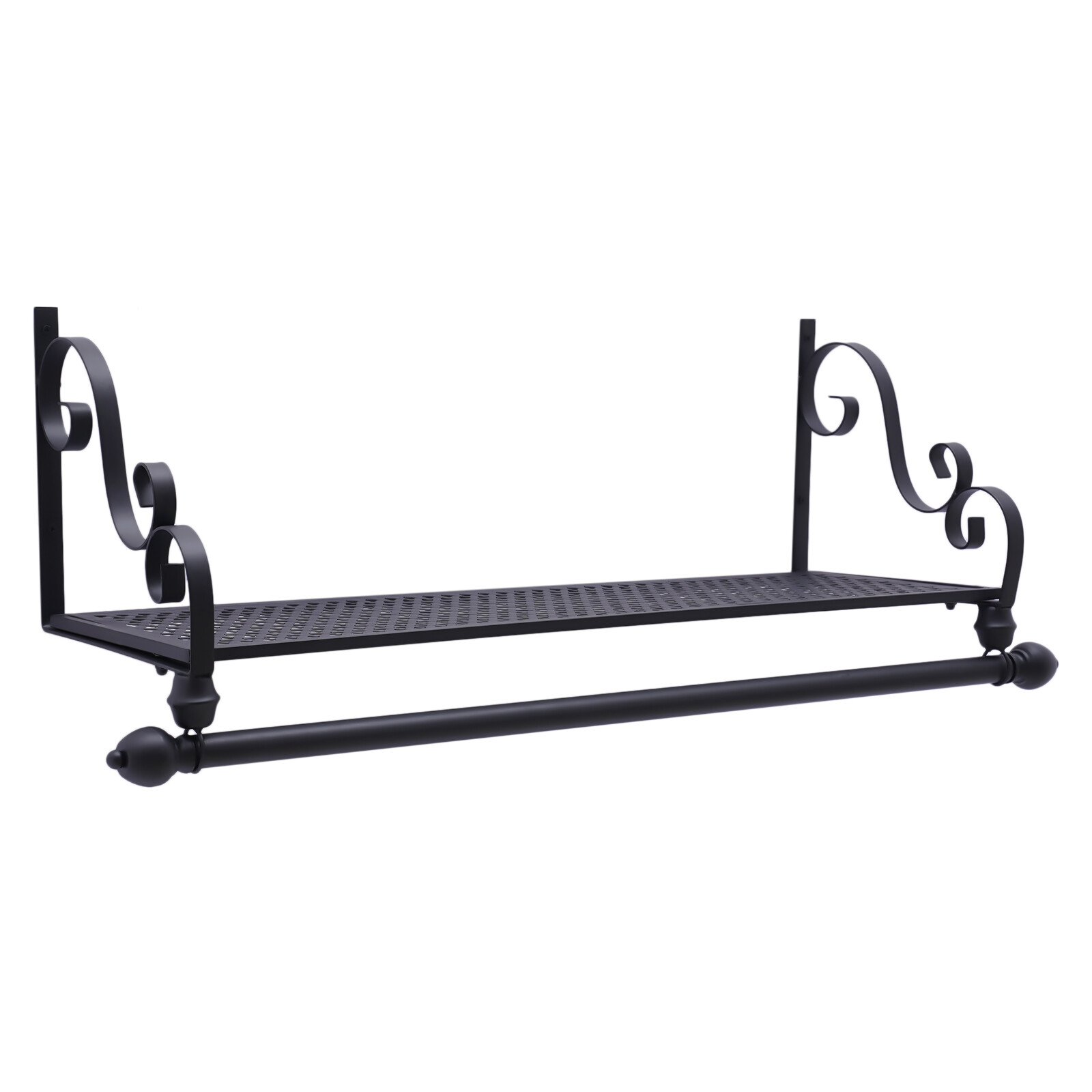 Metal Storage Wrought Iron Coat Rack Shelf Wall Mounted Hanging Closet Black