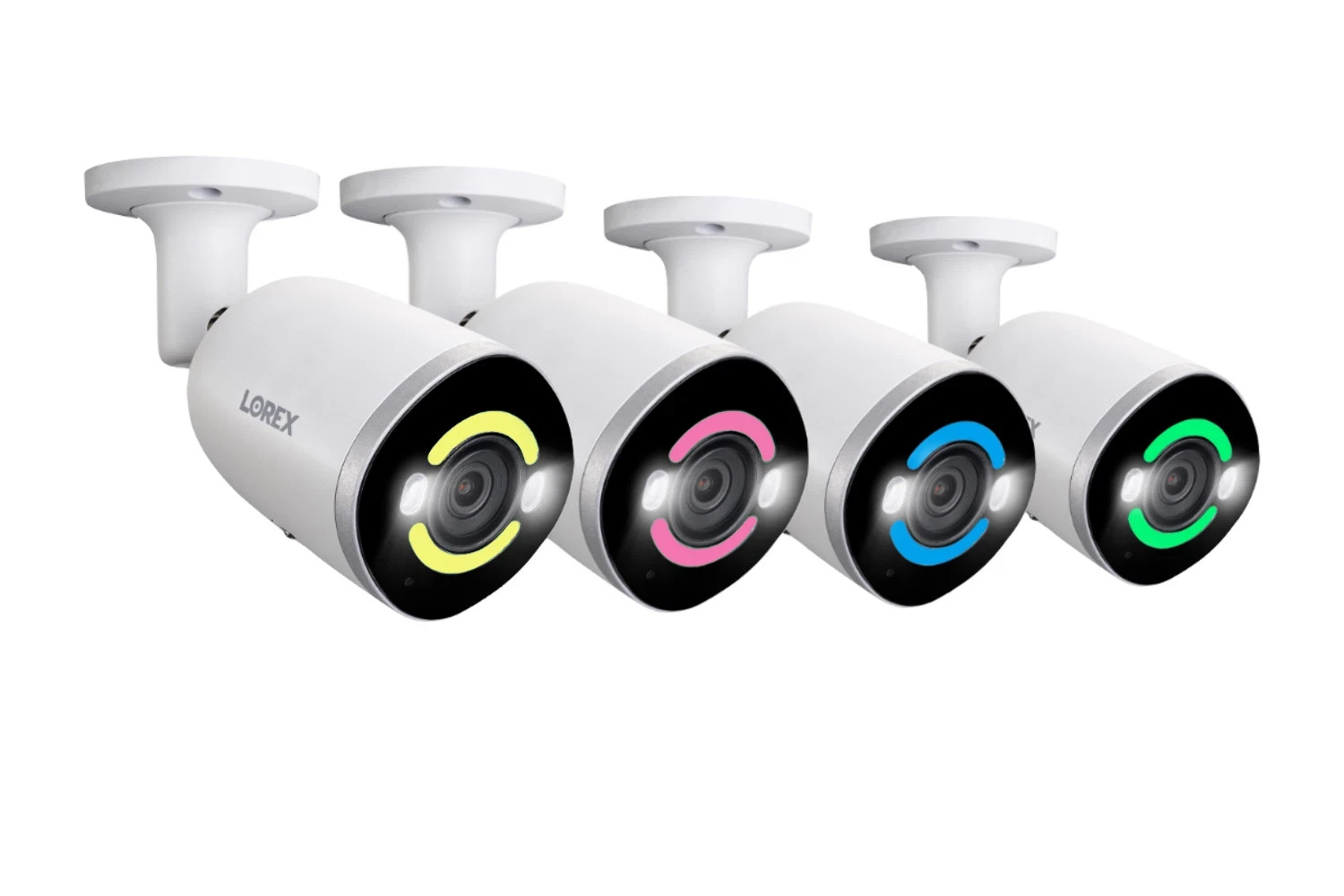 Lorex E895AB-Z4-R 4K Smart Security Lighting PoE IP Cameras 4-Pack with Cables