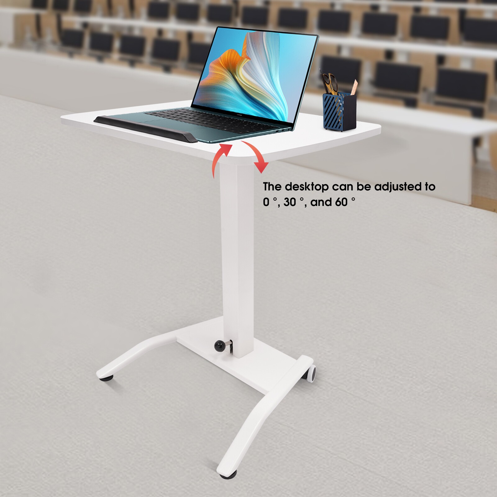 Adjustable Rolling Desk Rolling Podium Desk Standing Lifting Computer Desk White