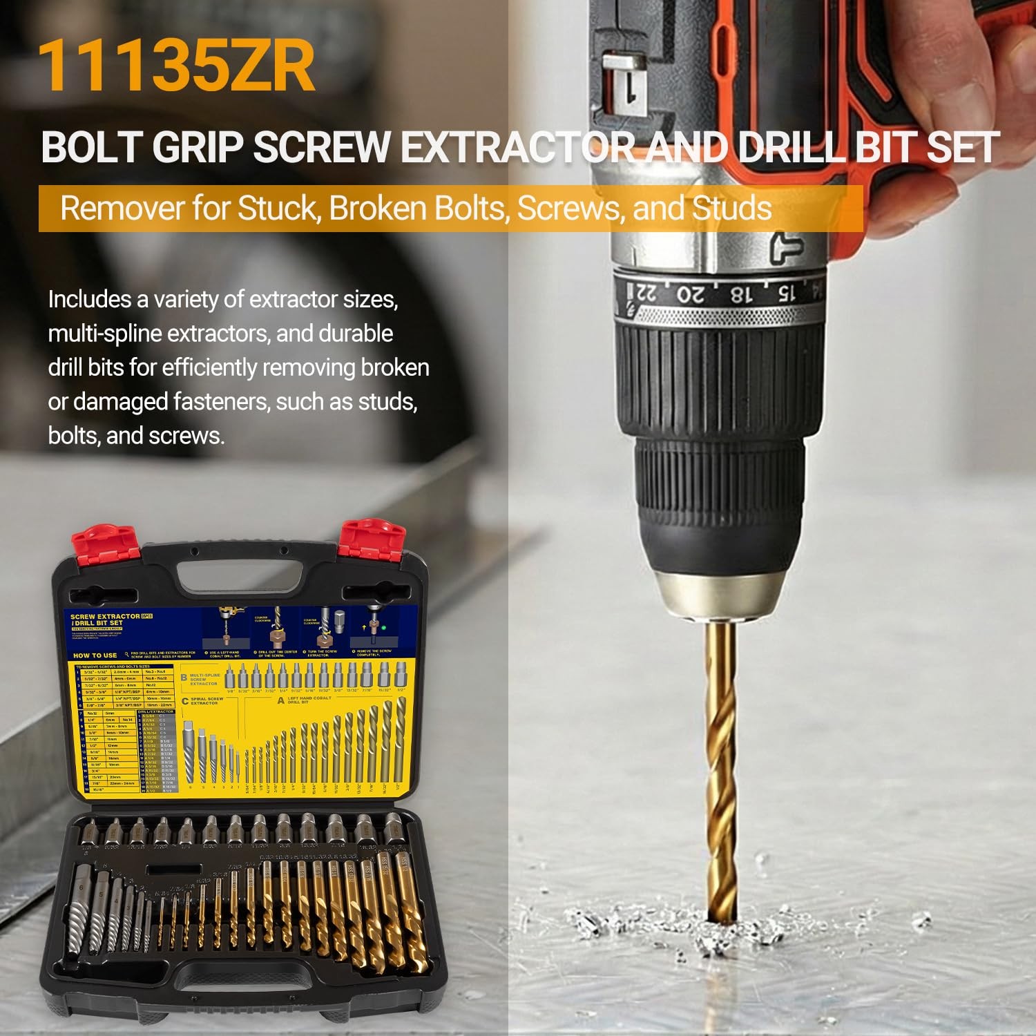35pcs Master Screw Extractor & Left Hand Drill Bit & Guide Set Bolt Stud Remover