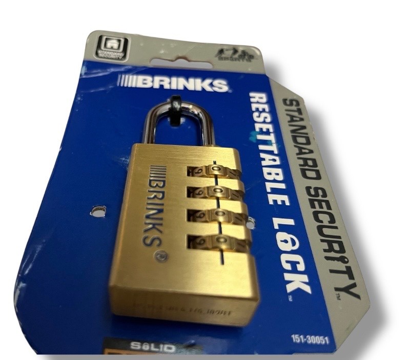 Padlock BRINKS Solid Brass 4-Dial Resettable Padlock Chrome Plated Combination