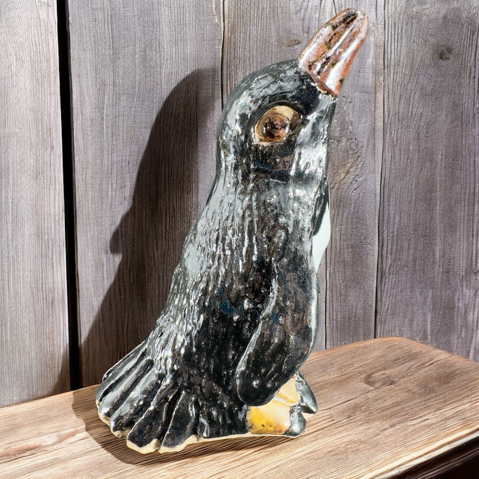 Hand Made Pottery Penguin Bird Figurine Stoneware Figure Paperweight Decor VTG
