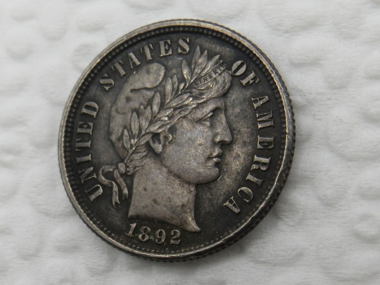 1892 P Barber Dime - AU - Beautiful Dark Toning - Sharp Strike