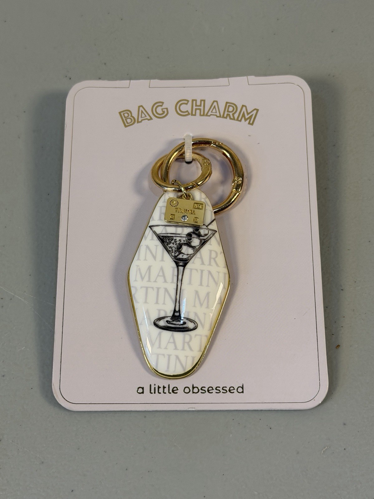 A Little Obsessed Wine Theme Bag Charm Gold Tone NWT