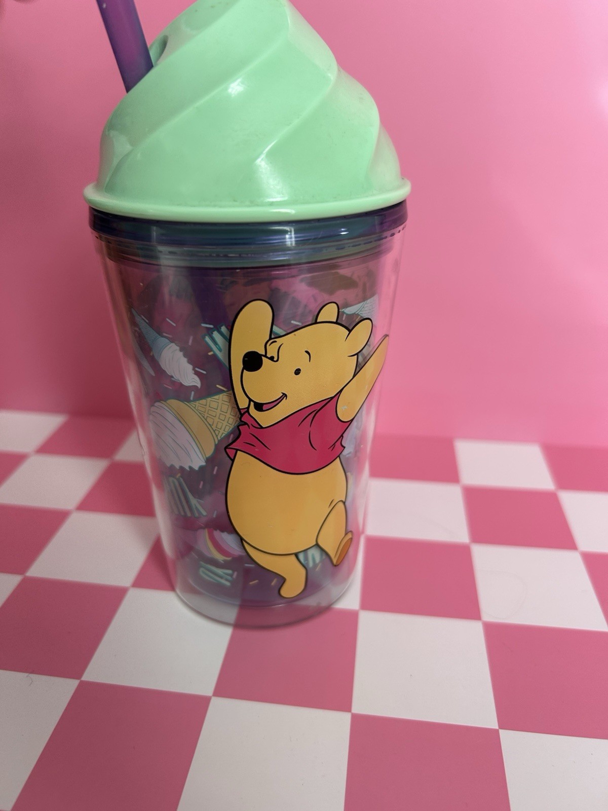 Disney Store Official Winnie The Pooh Ice Cream Sundae Lidded Straw Cup