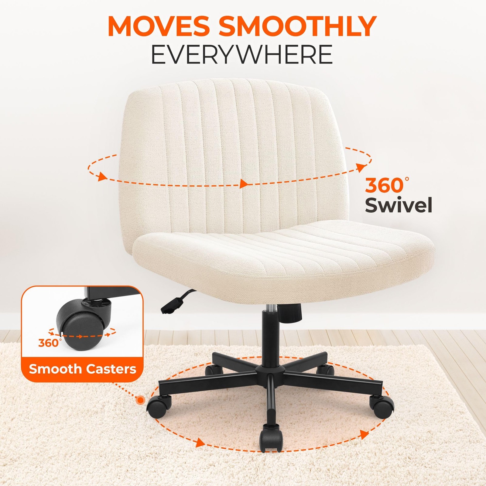 Criss Cross Chair Wheels Wide Cross Legged Office Desk Vanity Chair Comfy Fab...