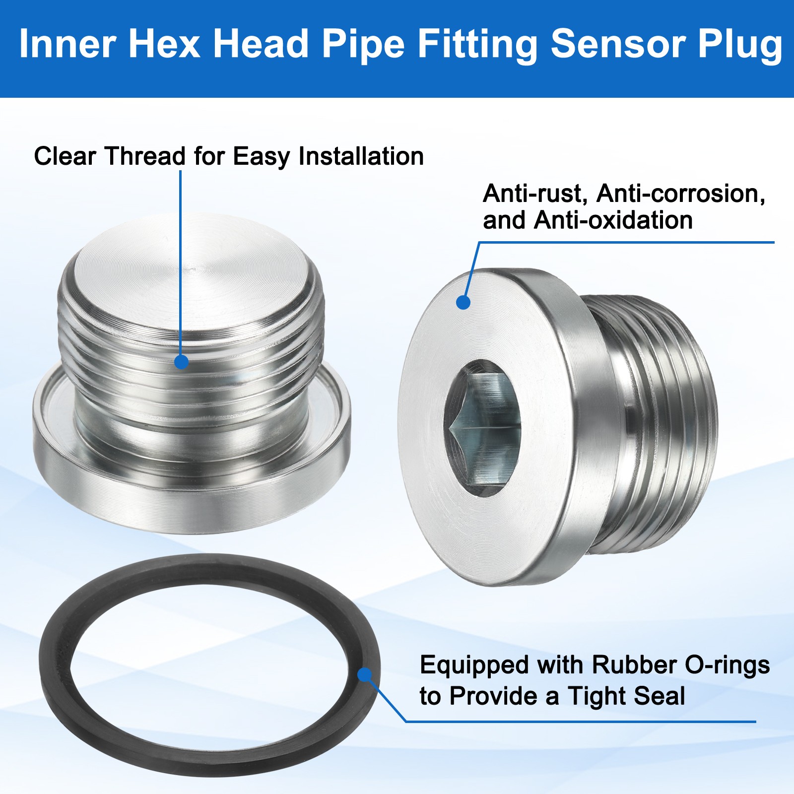 4Pcs M24x2 Carbon Steel Inner Hex Head Pipe Fitting Plug with O-Ring