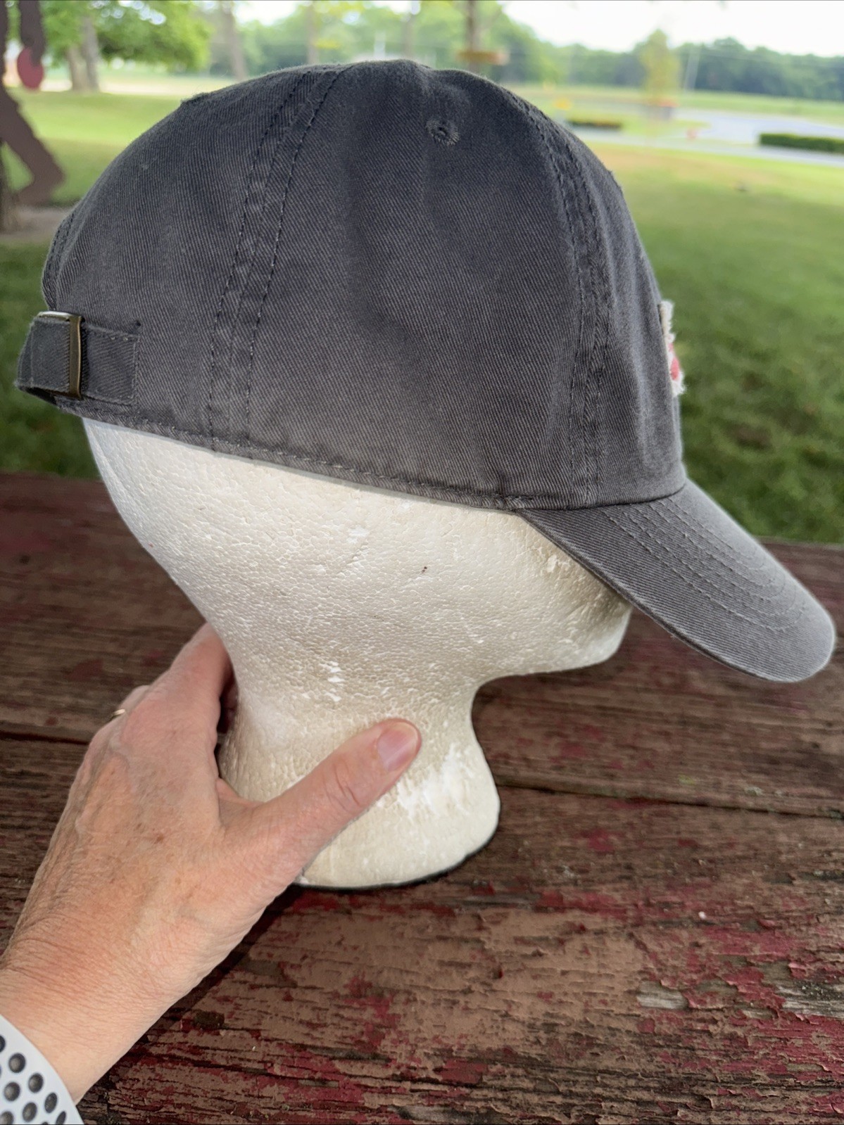 Life is Good Red White Distressed Patch on Gray Hat Cap Cotton Strap Buckle EUC