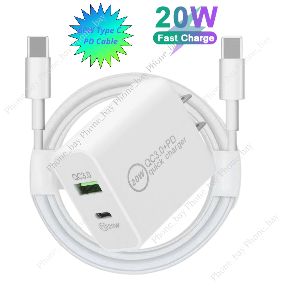 20W USB-C Power Adapter PD Fast Charge Cable Type C To Type C For iPad Pro/Air