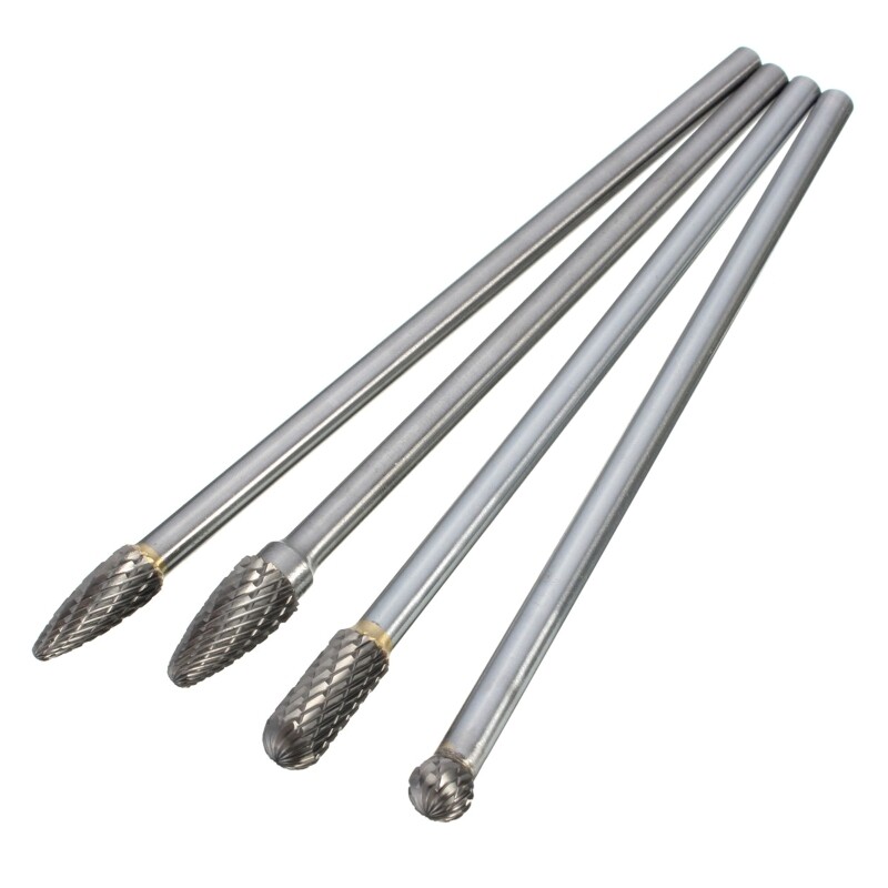 1/4" Shank Carbide Rotary Burr Set 6" Long Reach Double Cut for Head