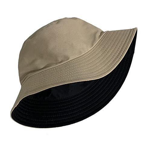 PFFY Bucket Hat for Women Men Cotton Black/Beige (Reversible) Small--medium