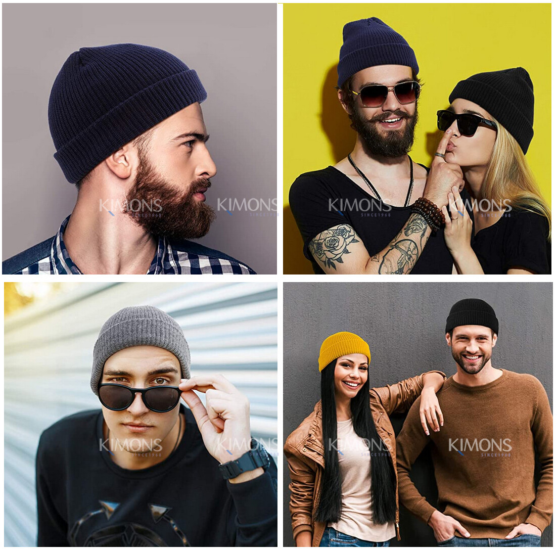 Mini Short Fisherman Beanie Hat Ribbed Docker Winter Warm Knitted Skull Cap cuff