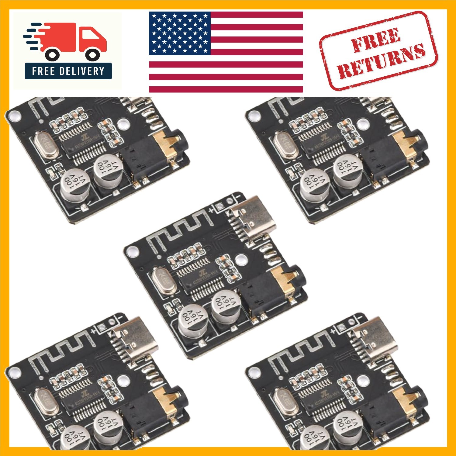 5pcs Bluetooth 5.0 MP3 Lossless Decoder Board - USB-C Audio Receiver Module