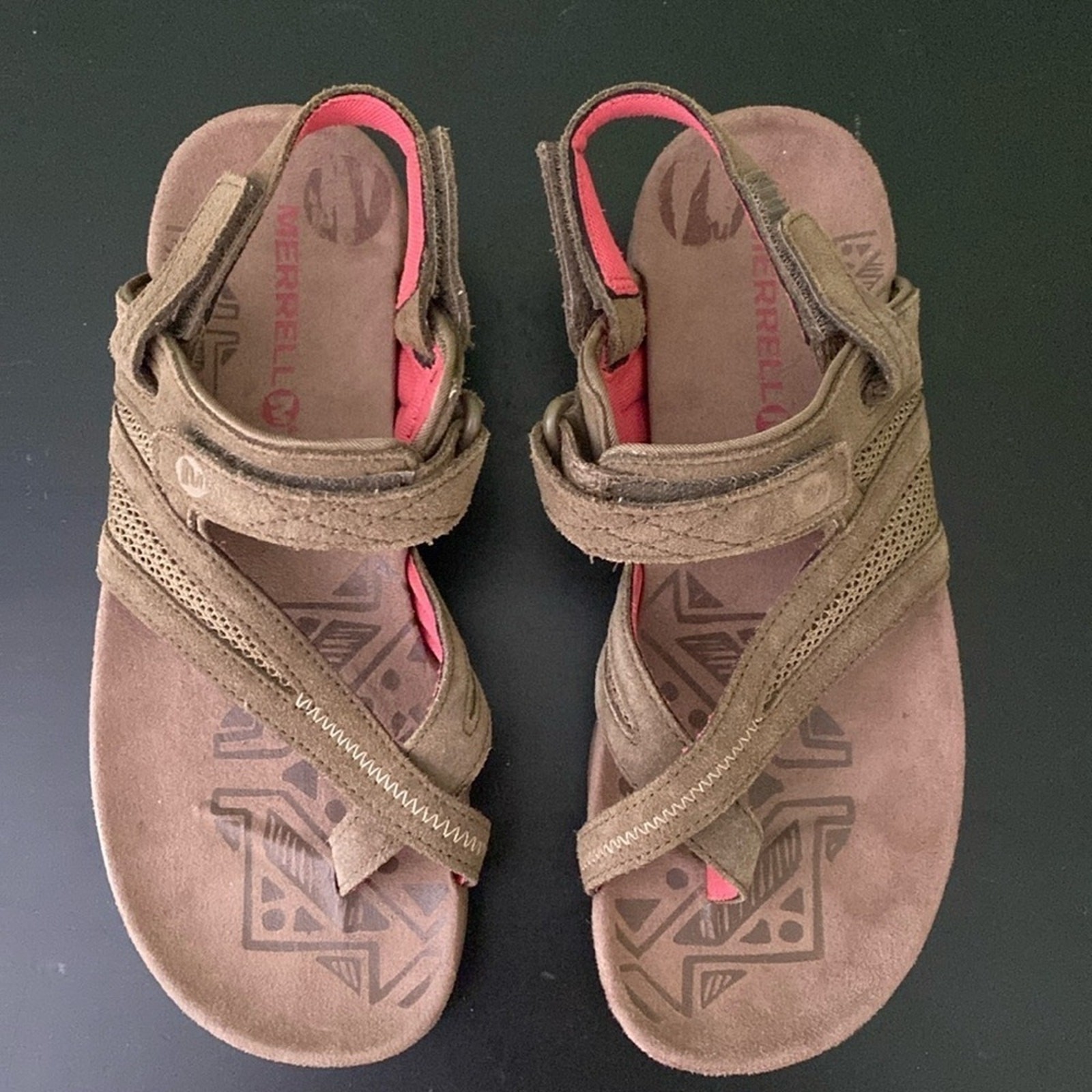 Merrell Kangaroo Ankle Strap Toe Loop Leather Performance Sandals Brown Size 6