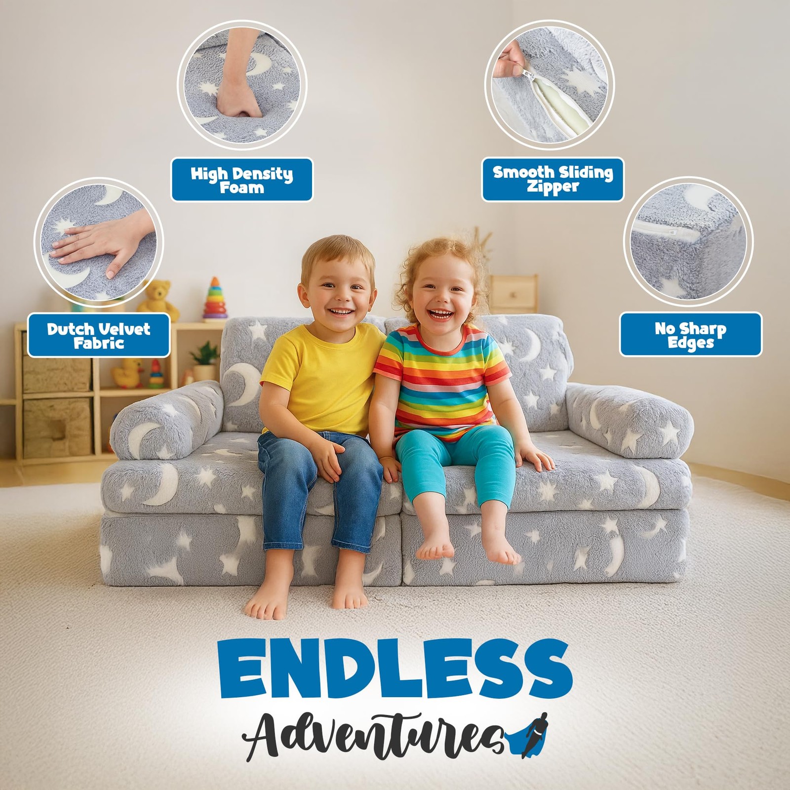 2-Seater Modular Play Couch – 10pc Glow in the Dark Creative Couch for Playro...