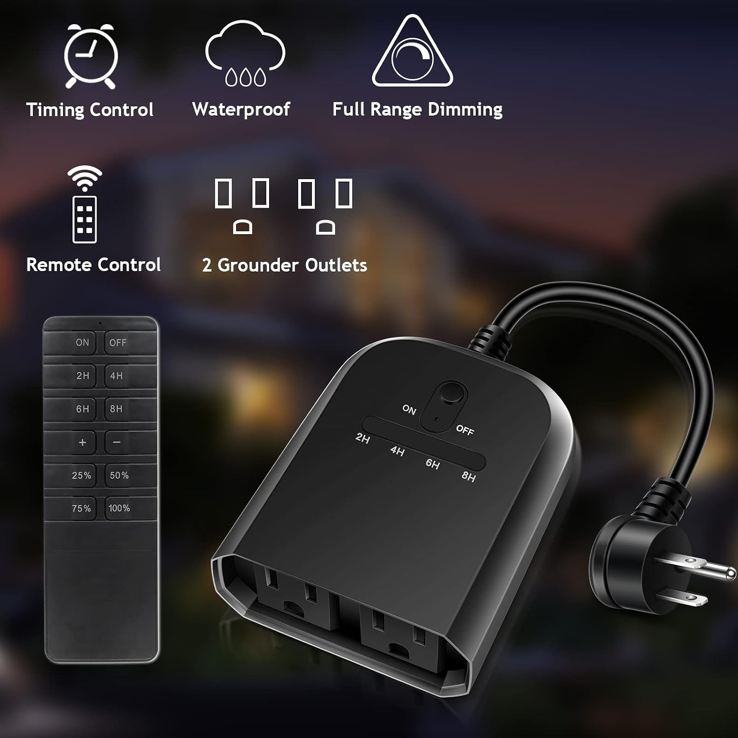 Outdoor Dimmer for String Lights, Remote Control Light Dimmer Plug In, Light Tim